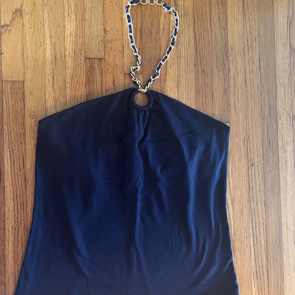 Jones New York Signature Womens Halter Top L Stretchy Keyhole Front w/gold chain - Picture 5 of 6